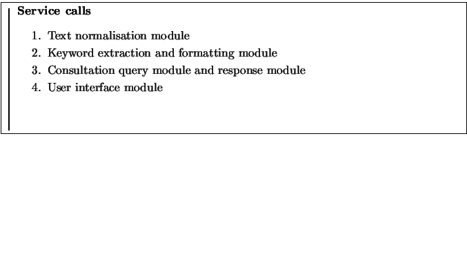 \fbox{
\rule{1pt}{0.2\textheight}
\raisebox{0.19\textheight}{
\begin{minipage}[t...
... and response module
\item User interface module
\end{enumerate}\end{minipage}}}