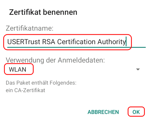 Zertifikat benennen und fr WLAN verwenden