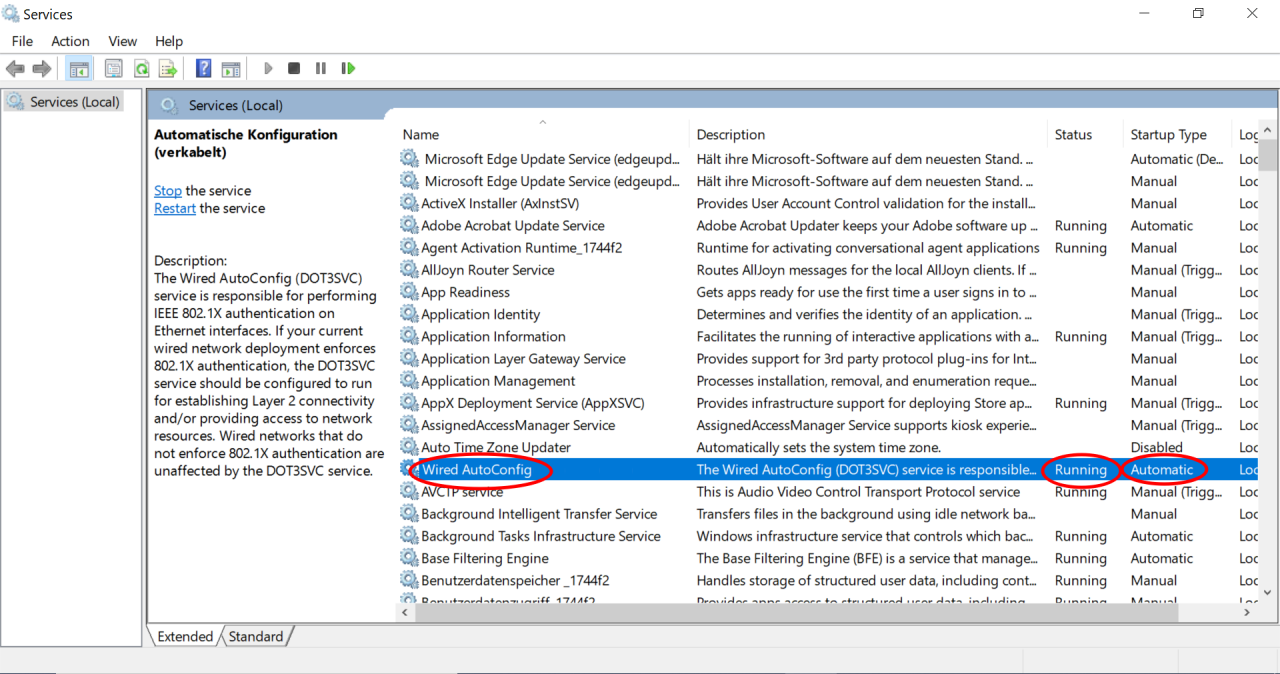 Dienst startet automatisch und ist gestartet