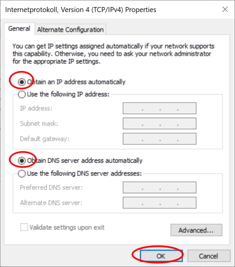 Eigenschaften Internetprotokoll Version 4 (TCP/IPv4)