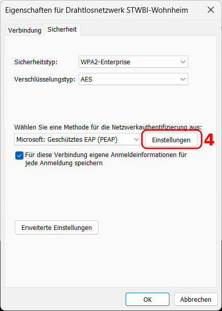 Verbindungseinstellungen Sicherheit Einstellungen